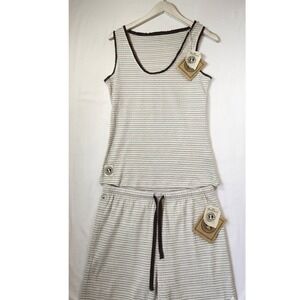 The Earth Collection Organic Cotton Pajama Set Striped Tank Wide Leg Pants L NEW